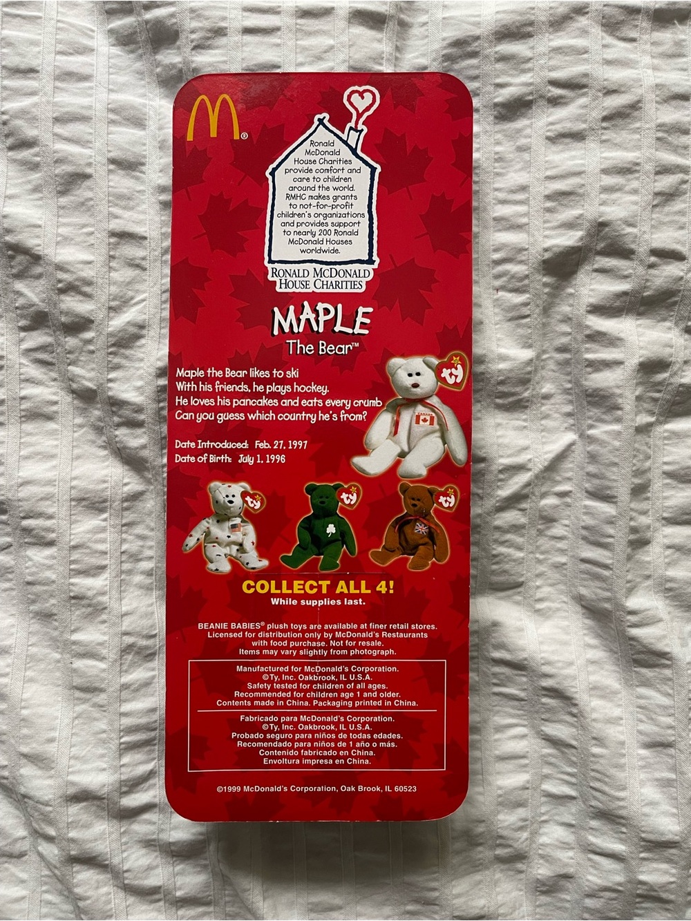 McDonald’s 1999 Ty Teenie Beanie Babies International Bears Complete Set (4) - Picture 6 of 10